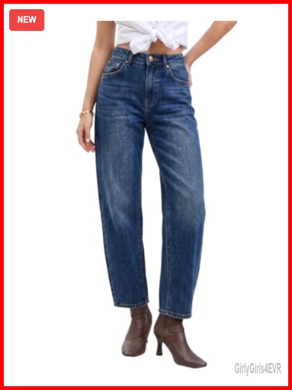 High Waisted Barrel Jeans Baggy Tapered Ankle Stretch Denim Pants